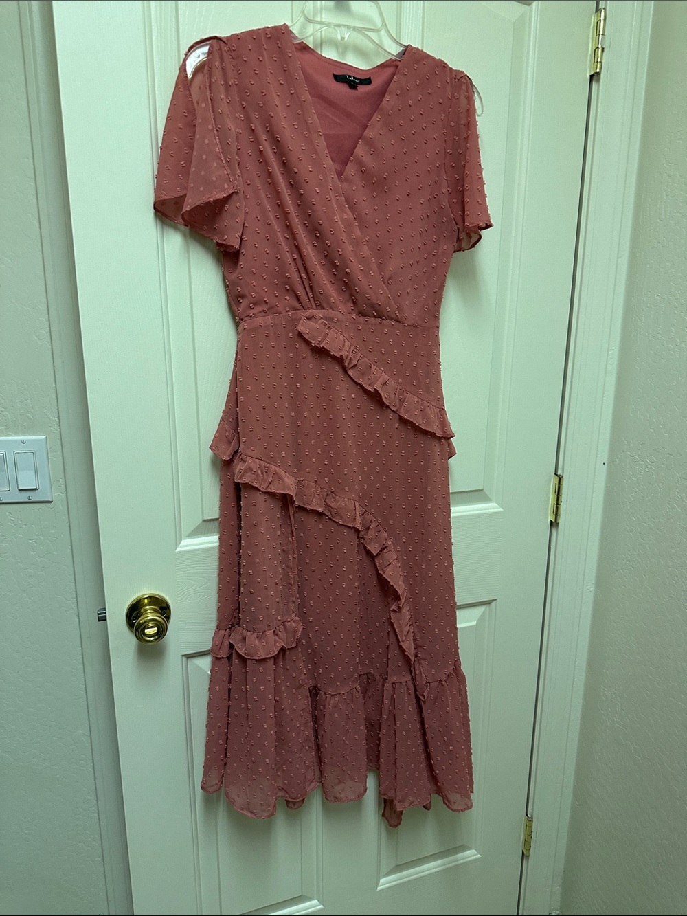 Lulu's Dusty Rose Ruffle Wrap Midi Dress